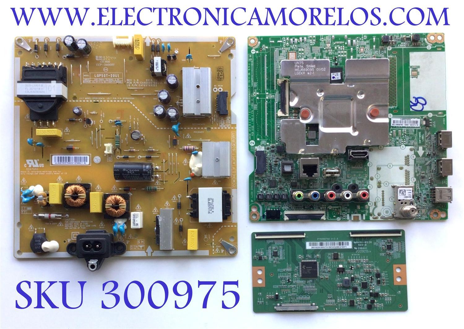 KIT DE TARJETAS PARA TV LG / MAIN EBU65841704 / EAX69083603 / FUENTE EAY65769221 / EAX69057001 / LGP50T-20U1 / T-CON 260162003650 / PT500GT02-2-C-3 / PANEL NC500DQE-VHHXA / DISPLAY  PT500GT02-2 / MODELO 50UN7000PUC.BUSULJM
